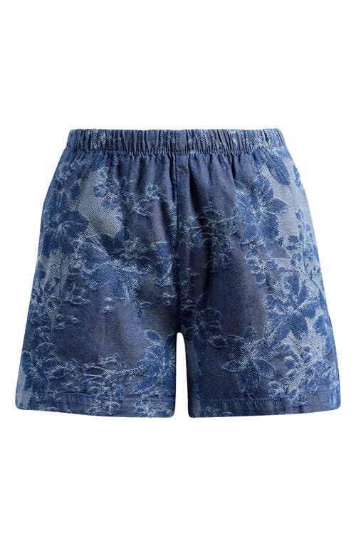Next Floral Jacquard Drawstring Waist Denim Shorts In Blue