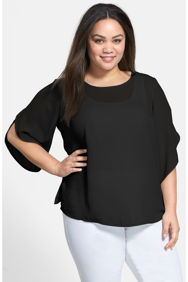 Tulip Sleeve Blouse, Main, color, RICH BLACK