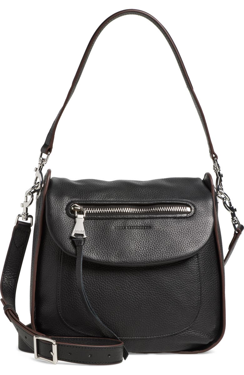 AIMEE Vera Leather Convertible Shoulder Bag, Main, color, Black