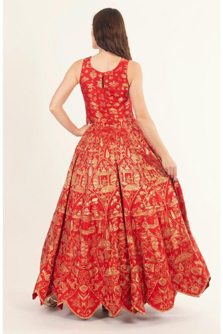 Azalea Jacquard Silk Gown, Alternate, color, Red