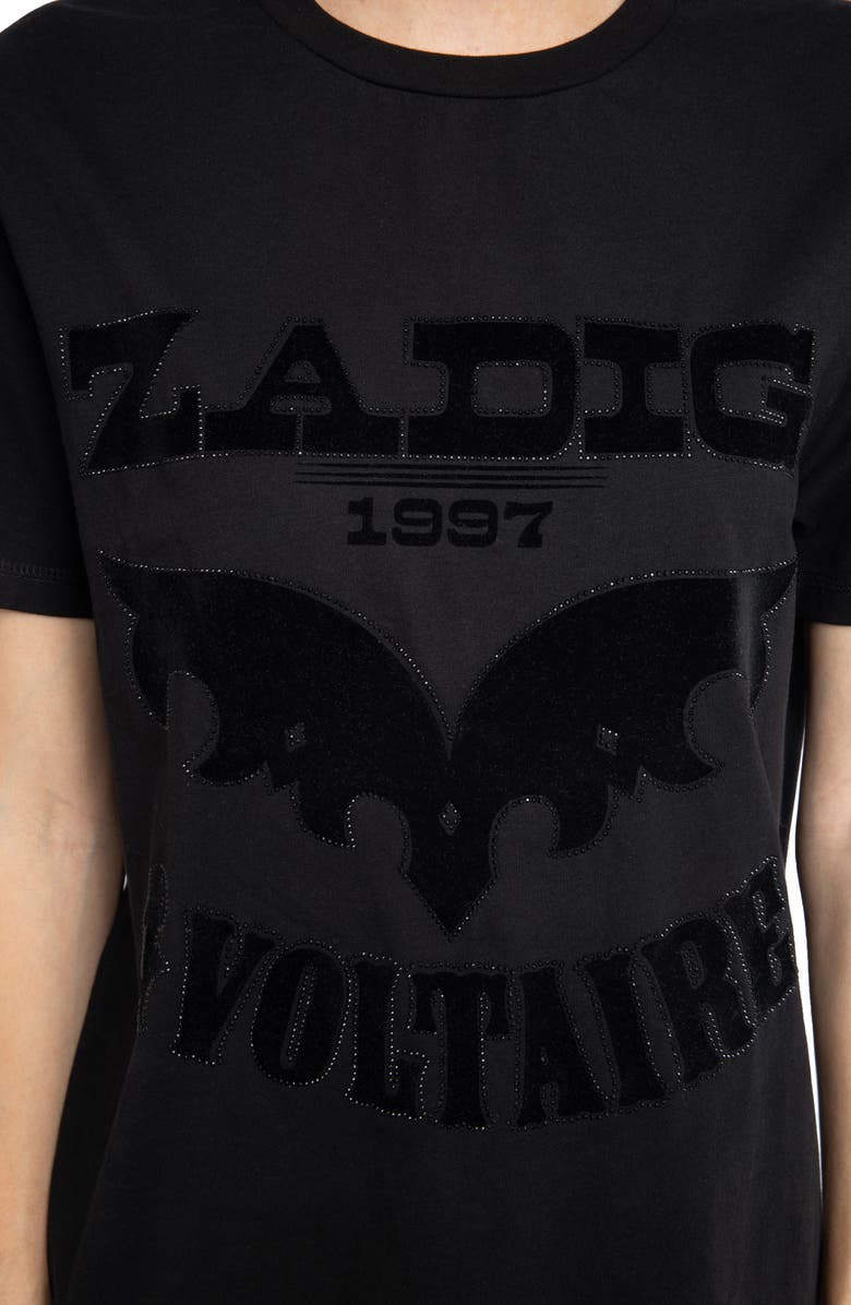 Zadig & Voltaire Edwin Crystal Embellished Flocked Logo T-Shirt, Alternate, color, Black