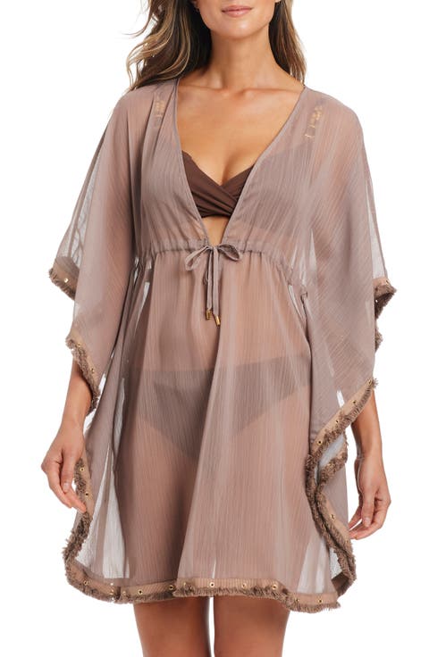 Fringe Trim Sheer Cover-Up Caftan