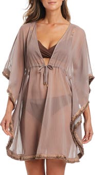 BLEU by Rod Beattie Fringe Trim Sheer Cover-Up Caftan