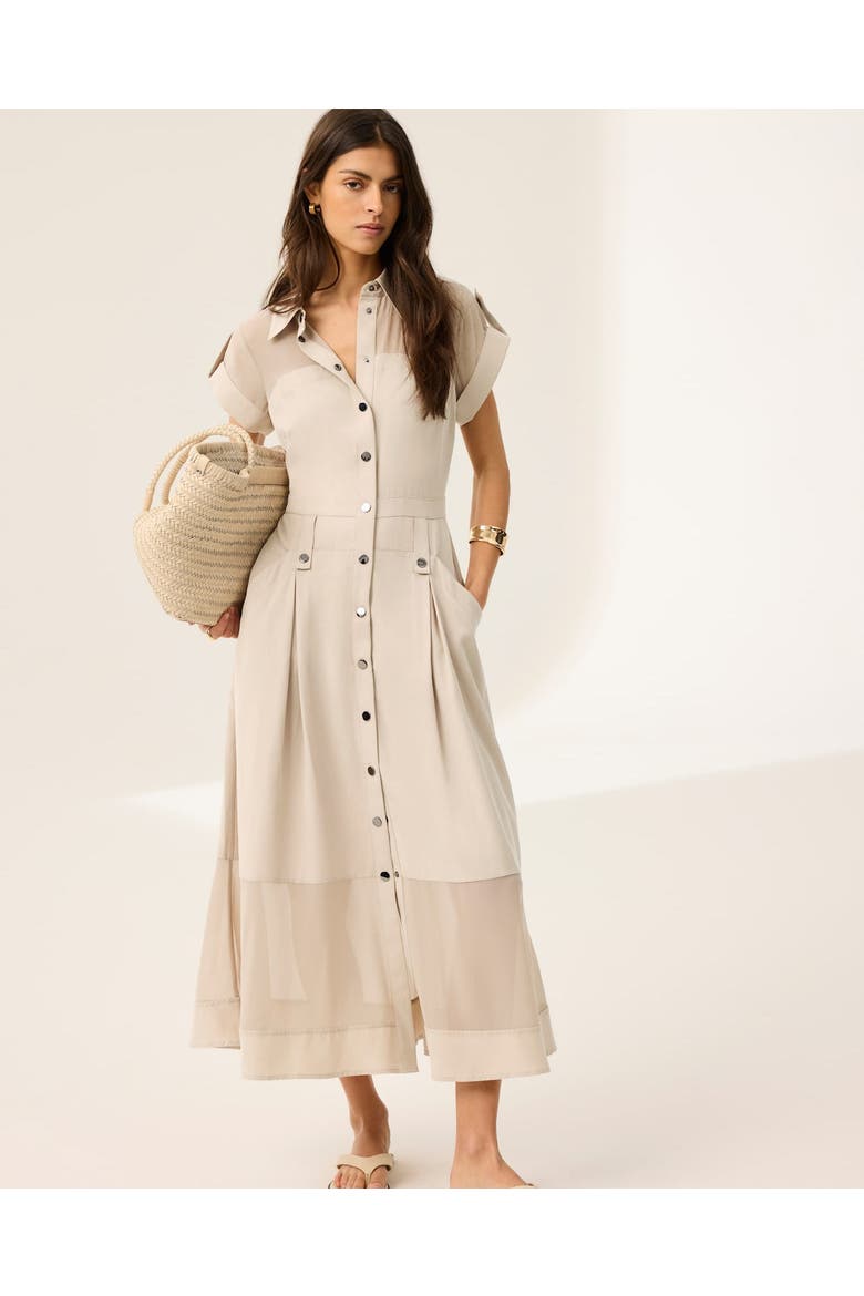 utility midi pocket dress Karen Millen Utility Organdie Cotton Mix Woven Maxi Dress in Ivory