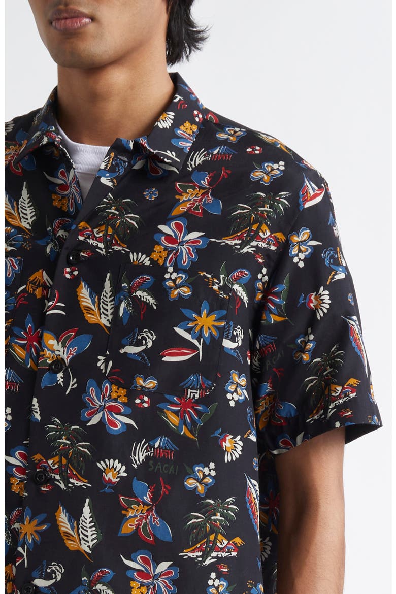 Tropical Print Camp Shirt, Alternate, color, BLACK TROPICAL