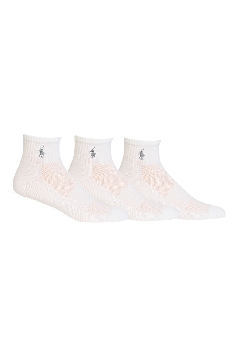 3-Pack Tech Athletic Quarter Socks, Main, color, WHITE