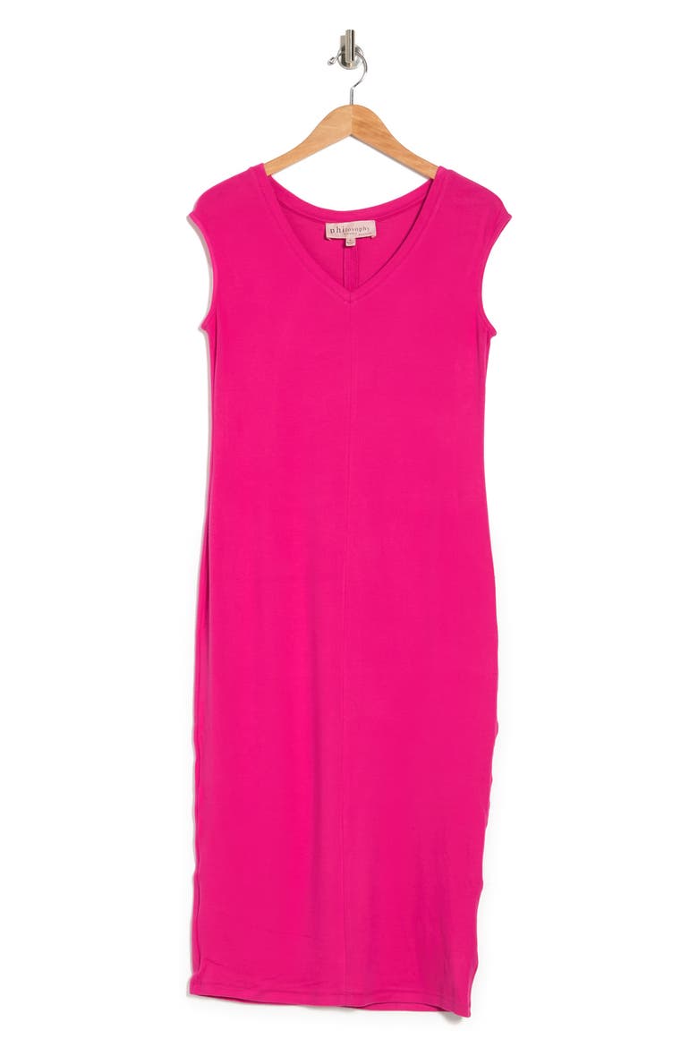 Philosophy Cashmere Cap Sleeve V-Neck Midi Dress, Alternate, color, CERISE