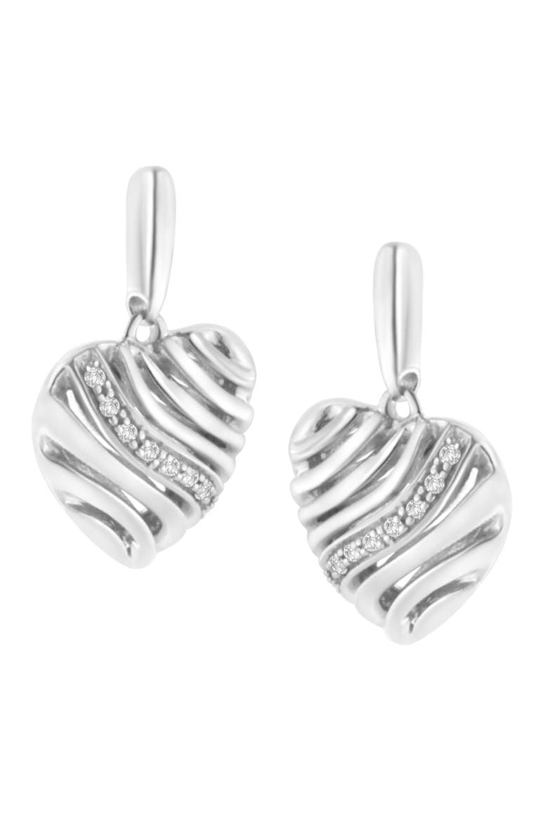 Sterling Silver Heart Diamond Accent Puff Earrings, Alternate, color, White
