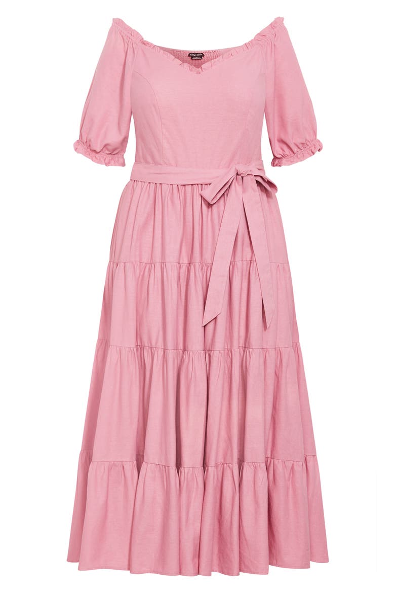 Puff Sleeve Tie Belt Midi Dress, Alternate, color, BLUSH