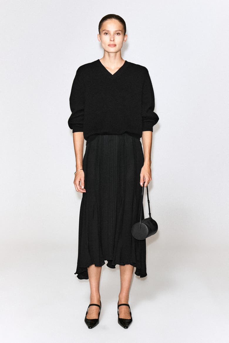Voluminous Pleated Midi Skirt, Alternate, color, BLACK