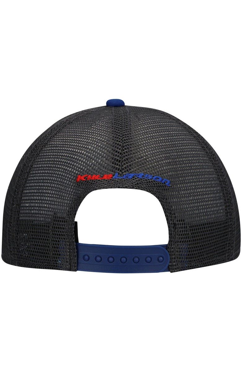 New Era Men's New Era White/Royal Kyle Larson Double Patch 9FORTY A-Frame Trucker Snapback Hat, Alternate, color, 