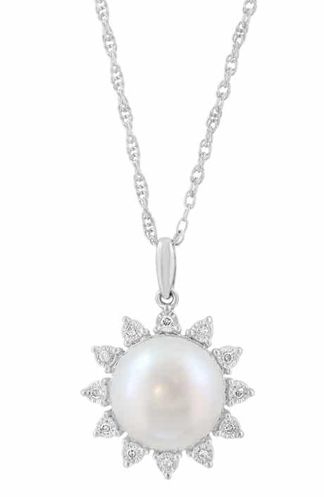 EFFY Diamond & Freshwater Pearl Sun Pendant Necklace