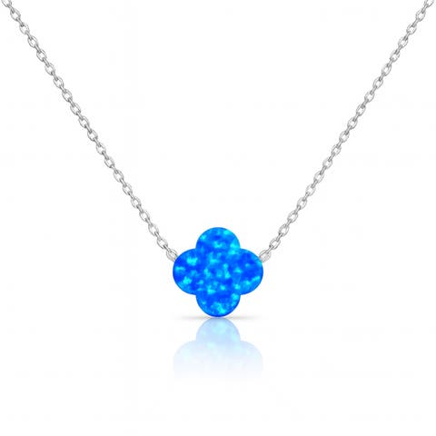 Sterling Silver Blue Opal Clover Necklace