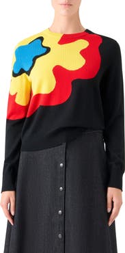 Akris punto Abstract Floral Intarsia Virgin Wool Sweater