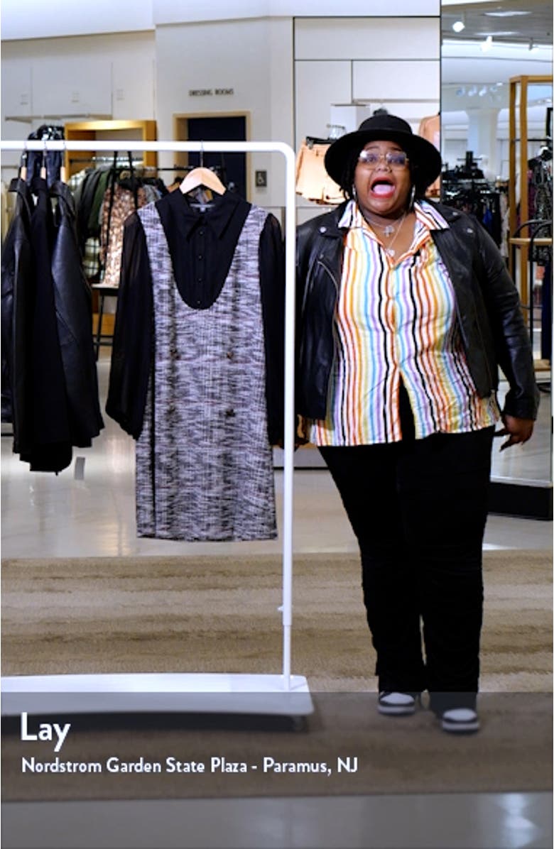 Long Sleeve Mixed Media Pinafore Dress, sales video thumbnail