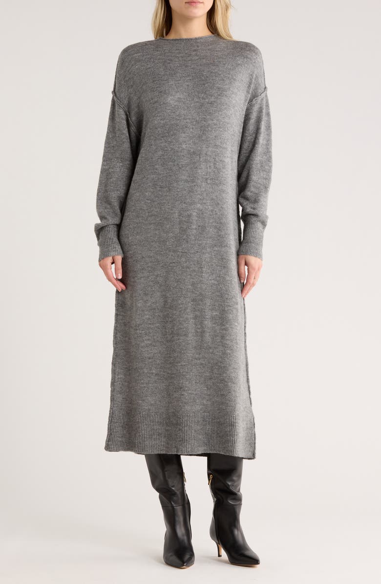 STITCHDROP Tribeca Long Sleeve Midi Sweater Dress, Main, color, Charcoal