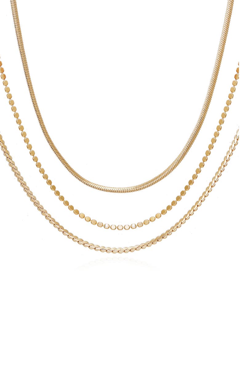 Vince Camuto Set of 3 Layered Chain Necklaces, Main, color, Gold Tone