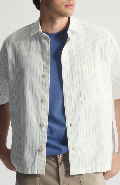 Stripe Short Sleeve Cotton Button-Up Shirt