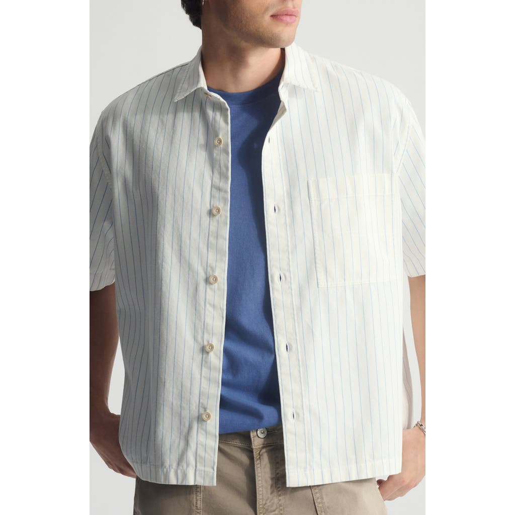 Brooklyn Industries Stripe Short Sleeve Cotton Button-up Shirt In White