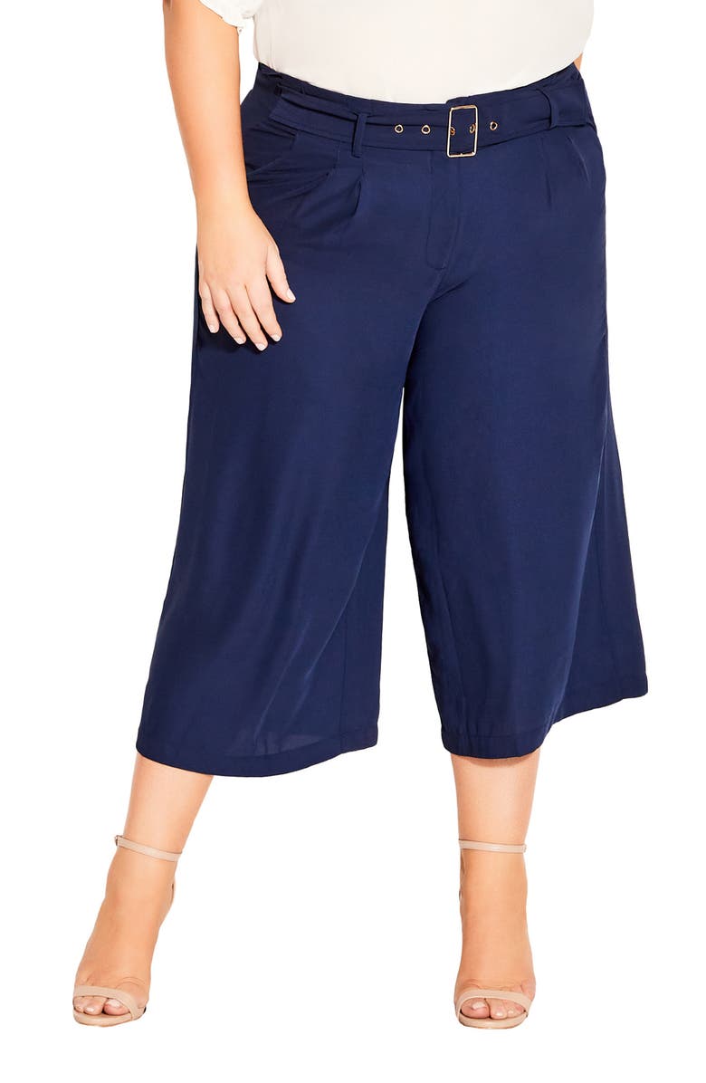 City Chic Easy Crop Belted Pants, Main, color, Navy