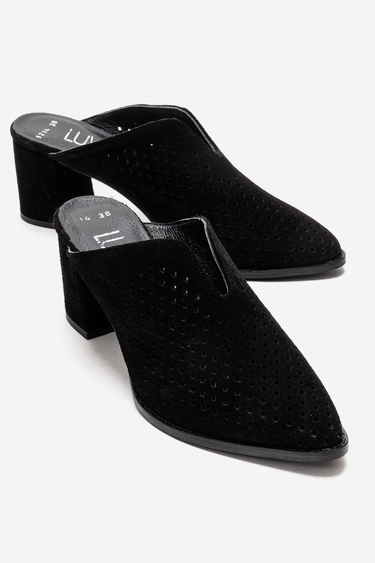 Toen Leather Block Heel Mule, Main, color, Black Suede