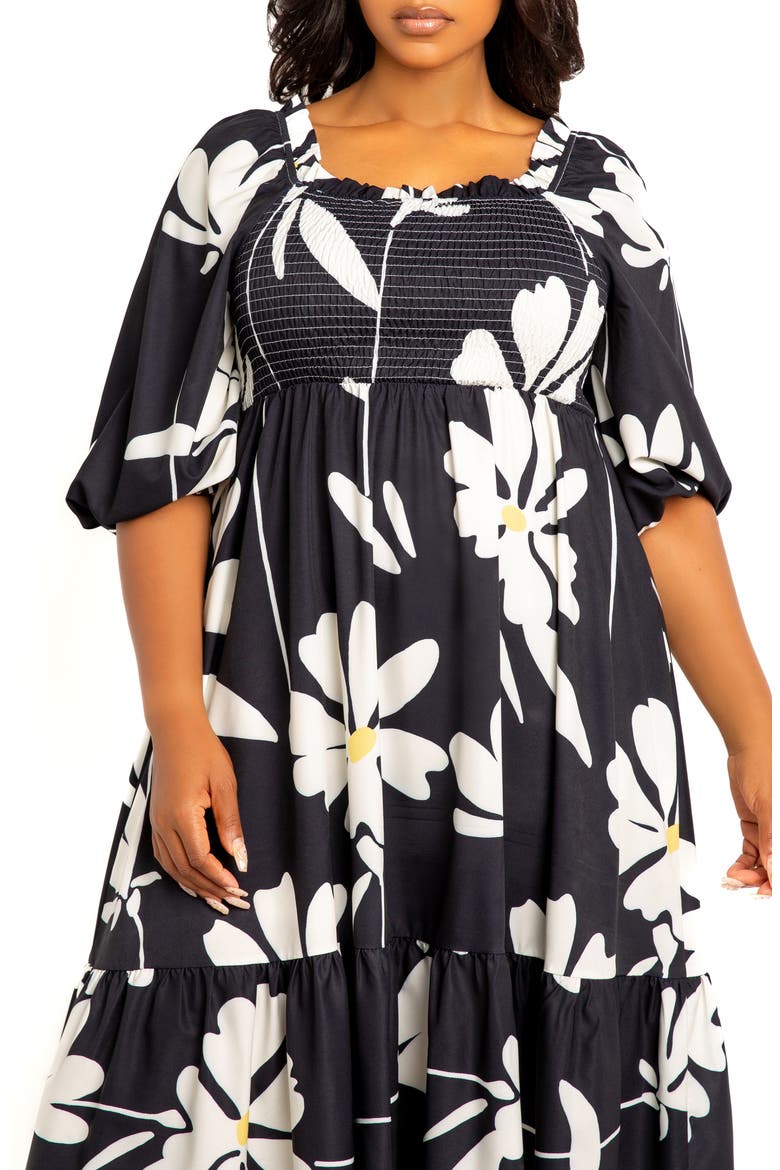 Floral Smocked Midi Dress, Alternate, color, BLACK MULTI