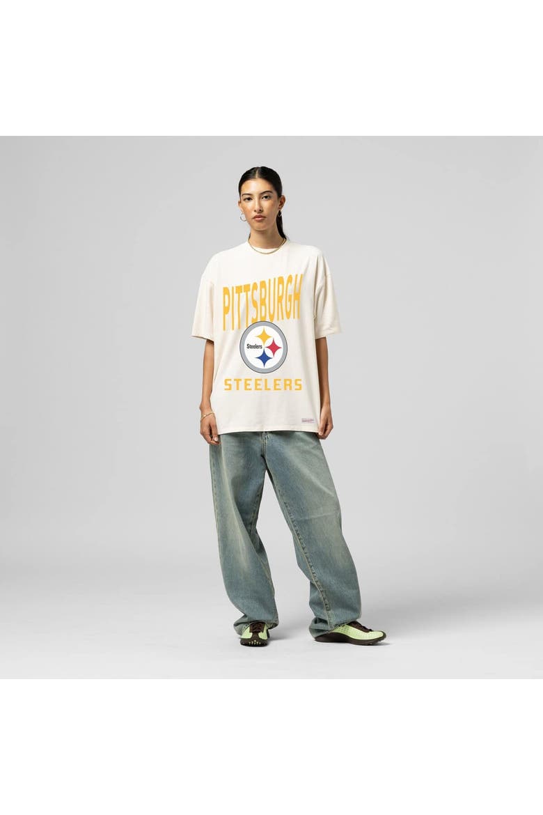 Women's Mitchell & Ness  Cream Pittsburgh Steelers Logo Rise Boyfriend T-Shirt, Main, color, Cream