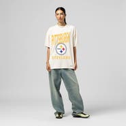 Mitchell & Ness Women's Mitchell & Ness  Cream Pittsburgh Steelers Logo Rise Boyfriend T-Shirt