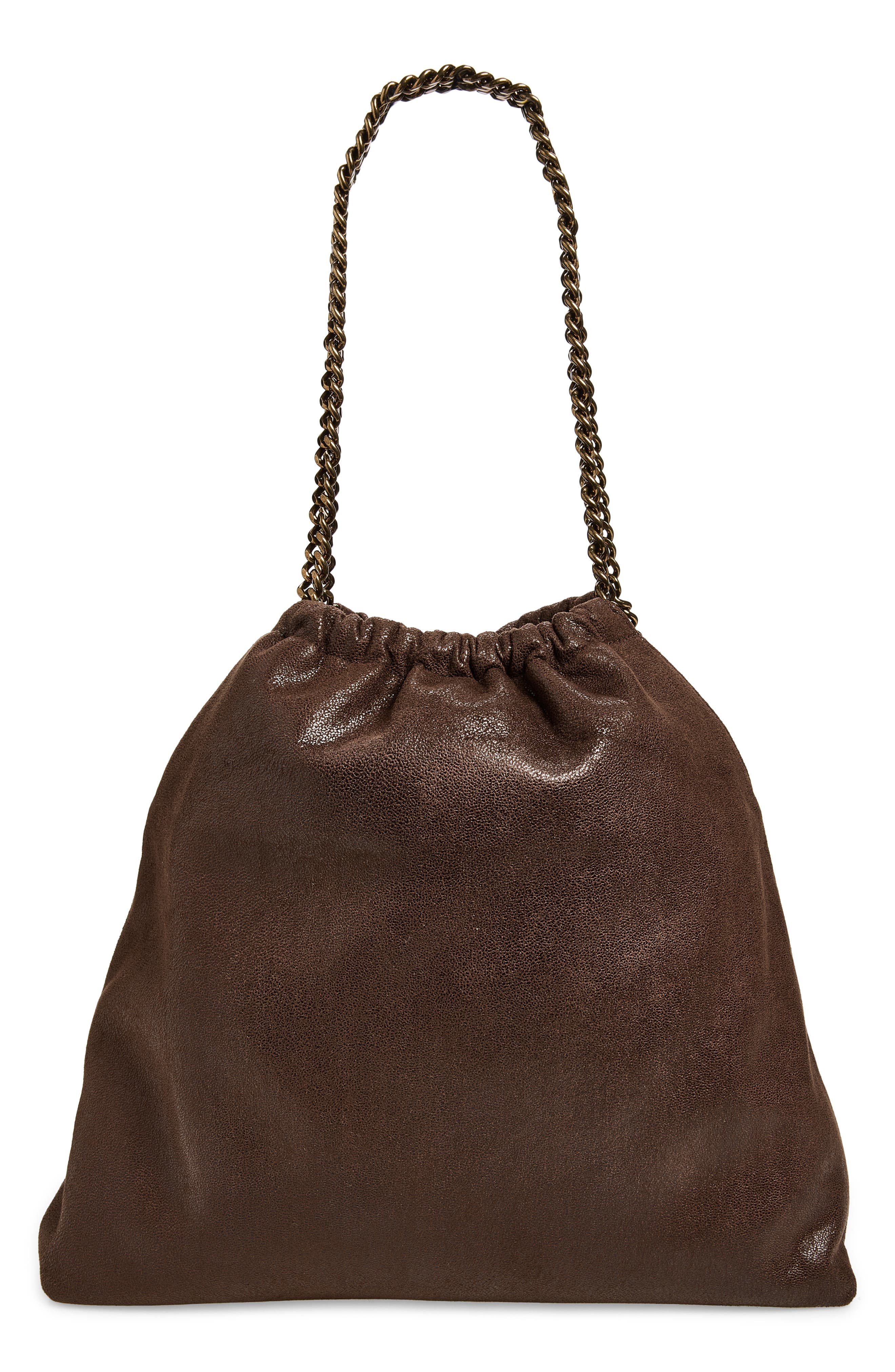 Medium Falabella Drawstring Faux Suede Shoulder Bag, Alternate, color, MAHOGANY