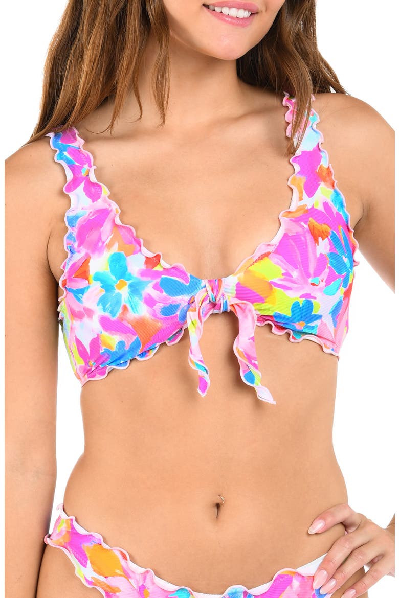 Print Merrow Bralette Bikini Top, Main, color, PINK MULTI