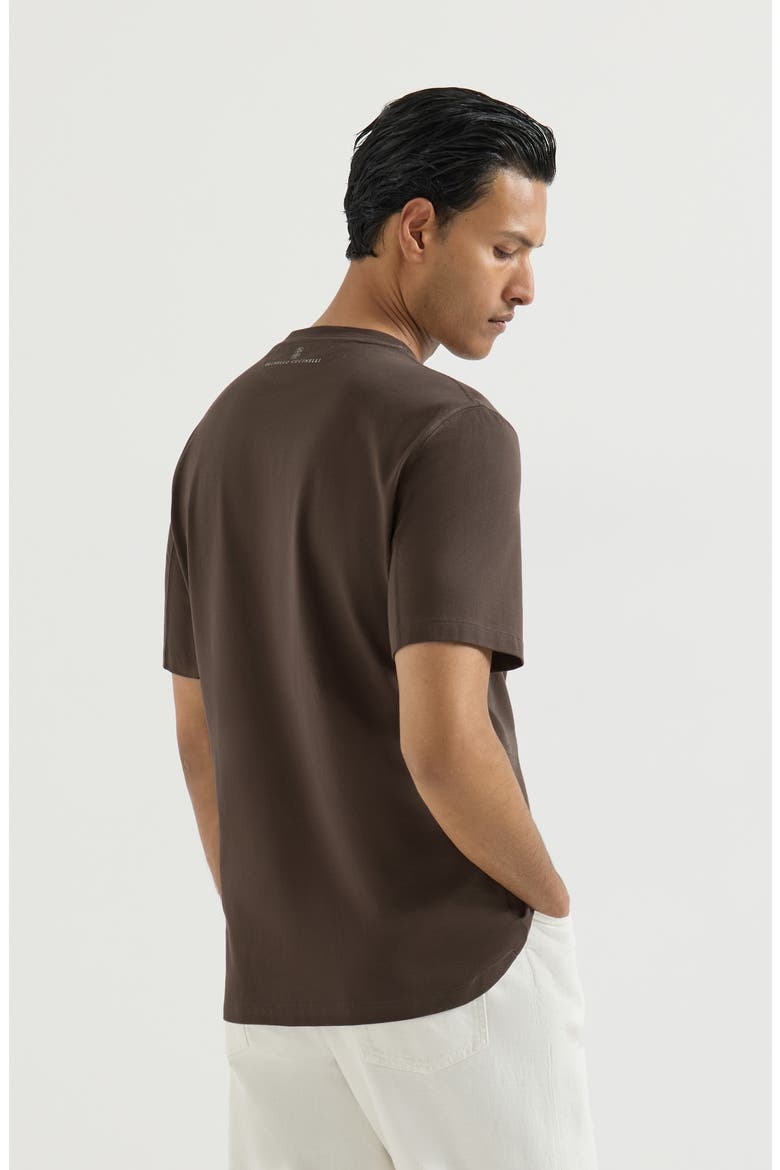 Cotton jersey crew-neck T-shirt with embroidery and print, Alternate, color, Brown
