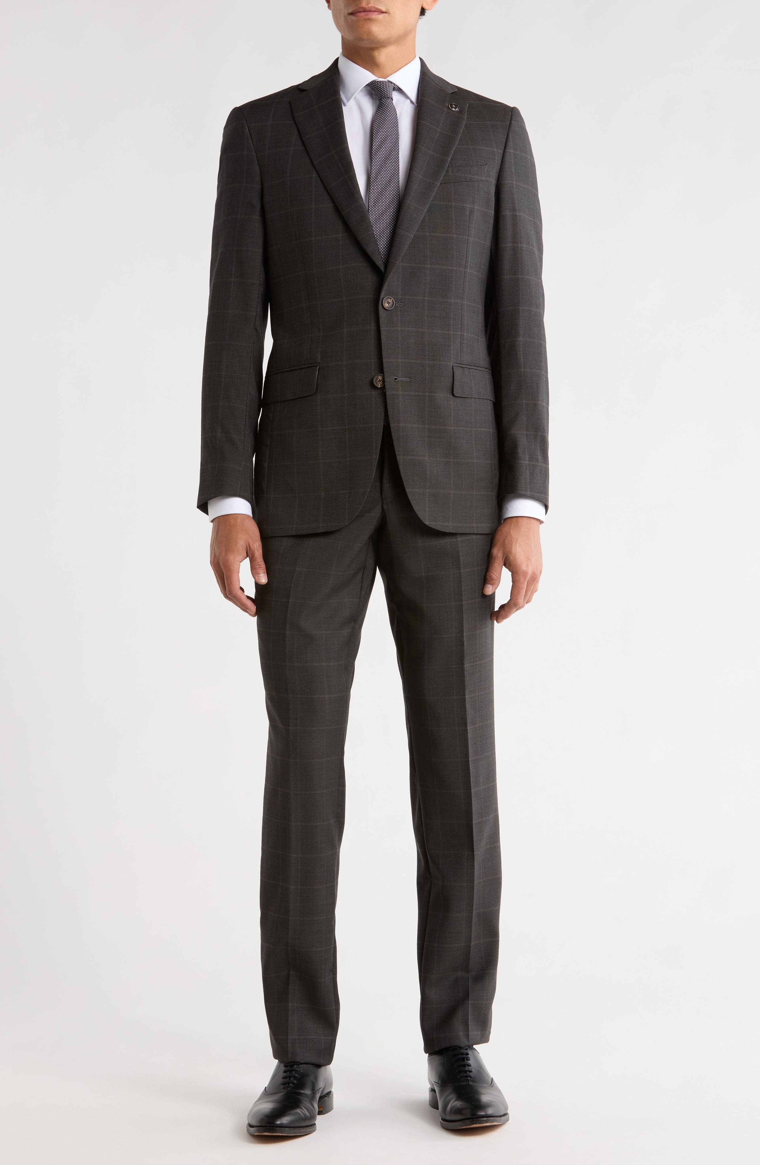 No Ordinary Joe by Ted Baker Jake Check Brown Wool Suit