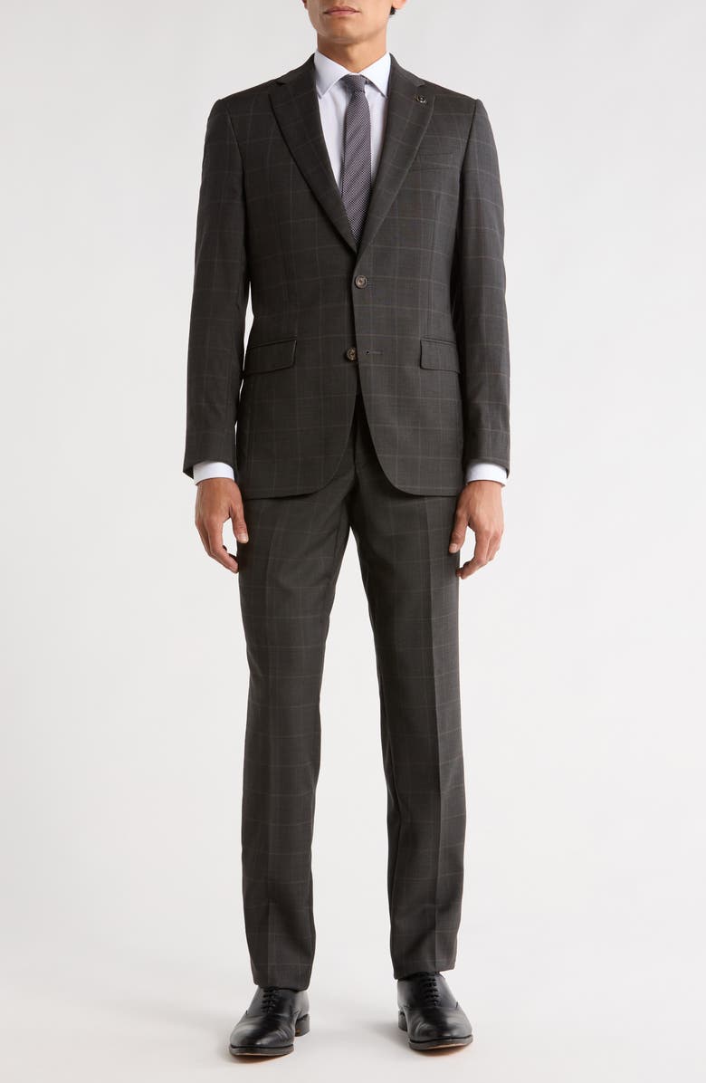 No Ordinary Joe by Ted Baker Jake Check Brown Wool Suit, Main, color, Brown