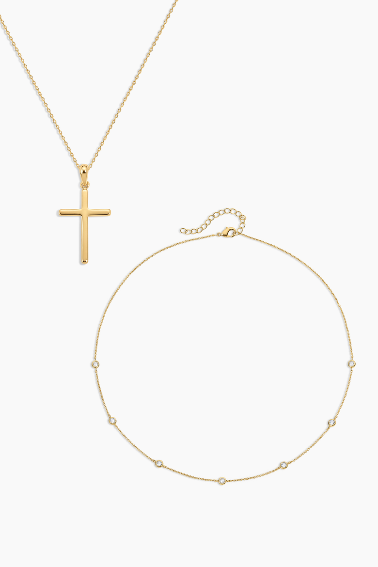 Everyday Cross Necklace Set of 2, Main, color, Gold