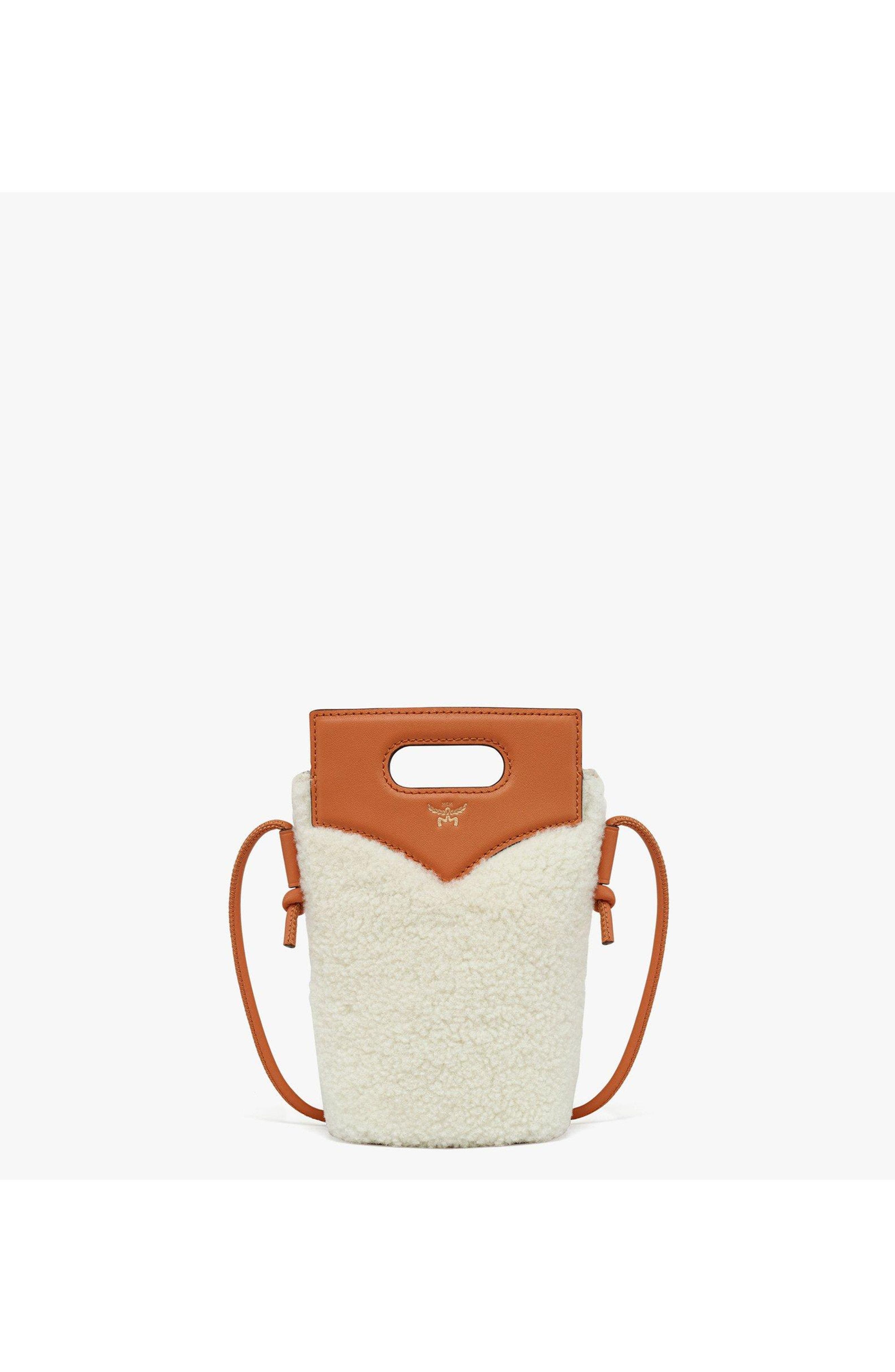MCM Diamond Crossbody Pouch in Shearling and Calf Leather, Main, color, 