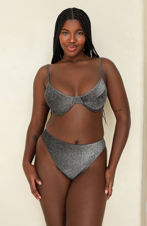Dippin Daisys Seashore High Waist Cheeky Bikini Bottom In Sparkle Black