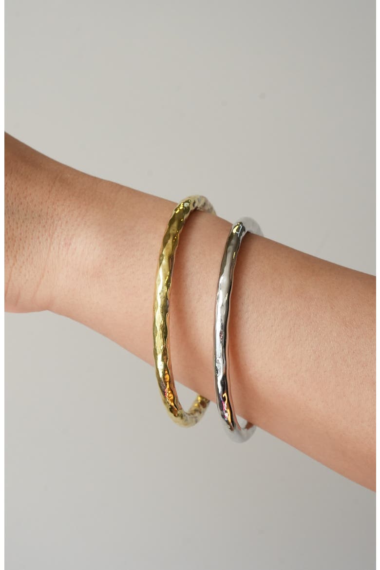 Set of 2 Hammered Bangles, Alternate, color, GOLD/ SIL