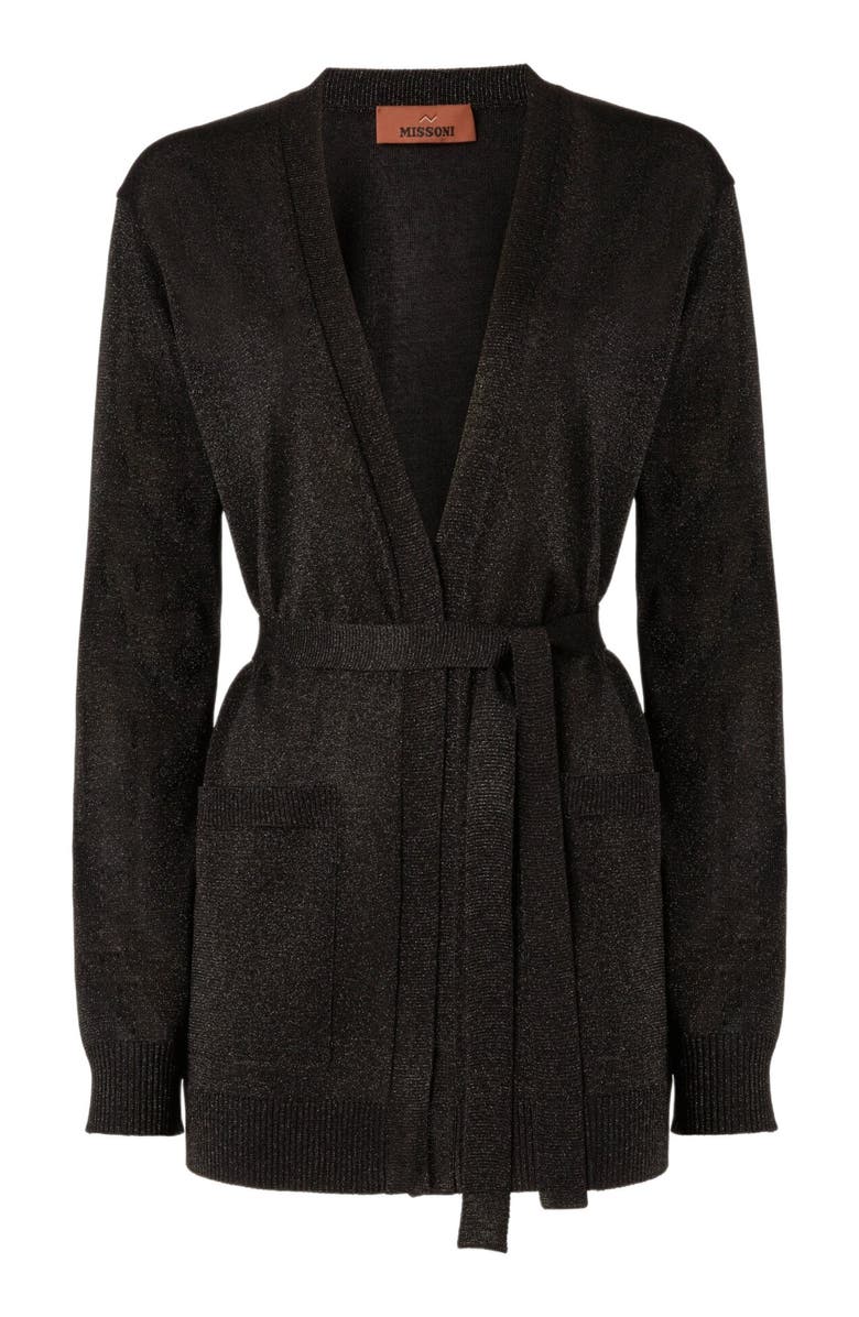 Missoni Cardigan With Belt In Lamé, Alternate, color, Black