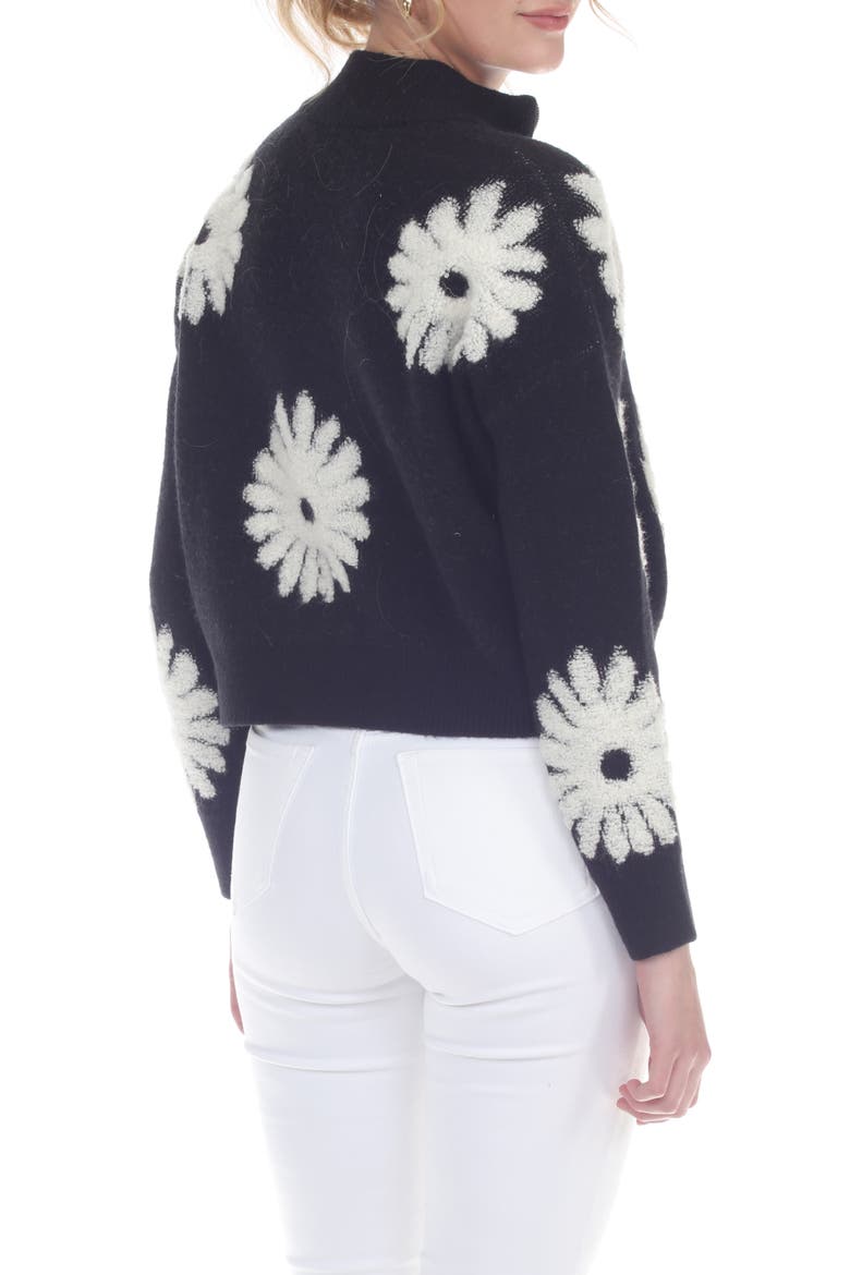 Flower Pop Zip Cardigan, Alternate, color, BLACK
