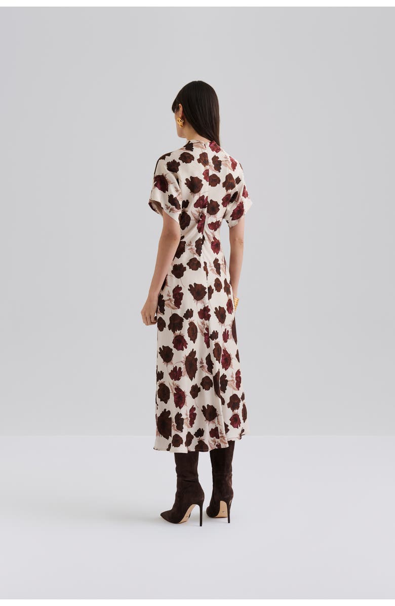 Malina Alivia Short Sleeve Satin Midi Dress, Alternate, color, Wine Peony