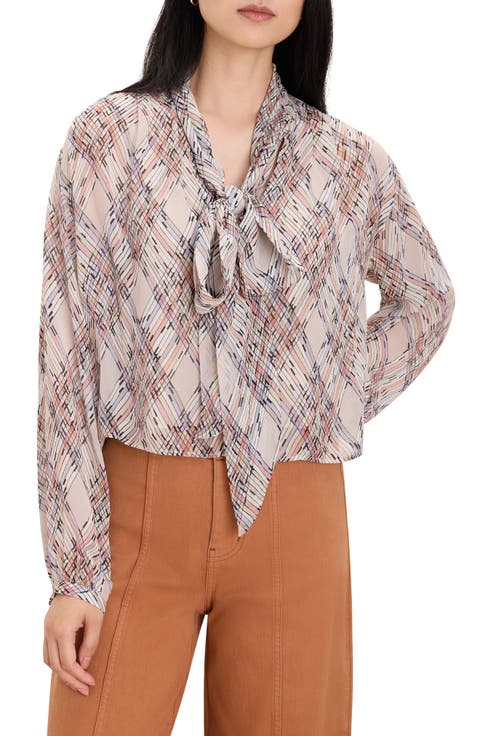 Painted Plaid Tie Neck Shirt