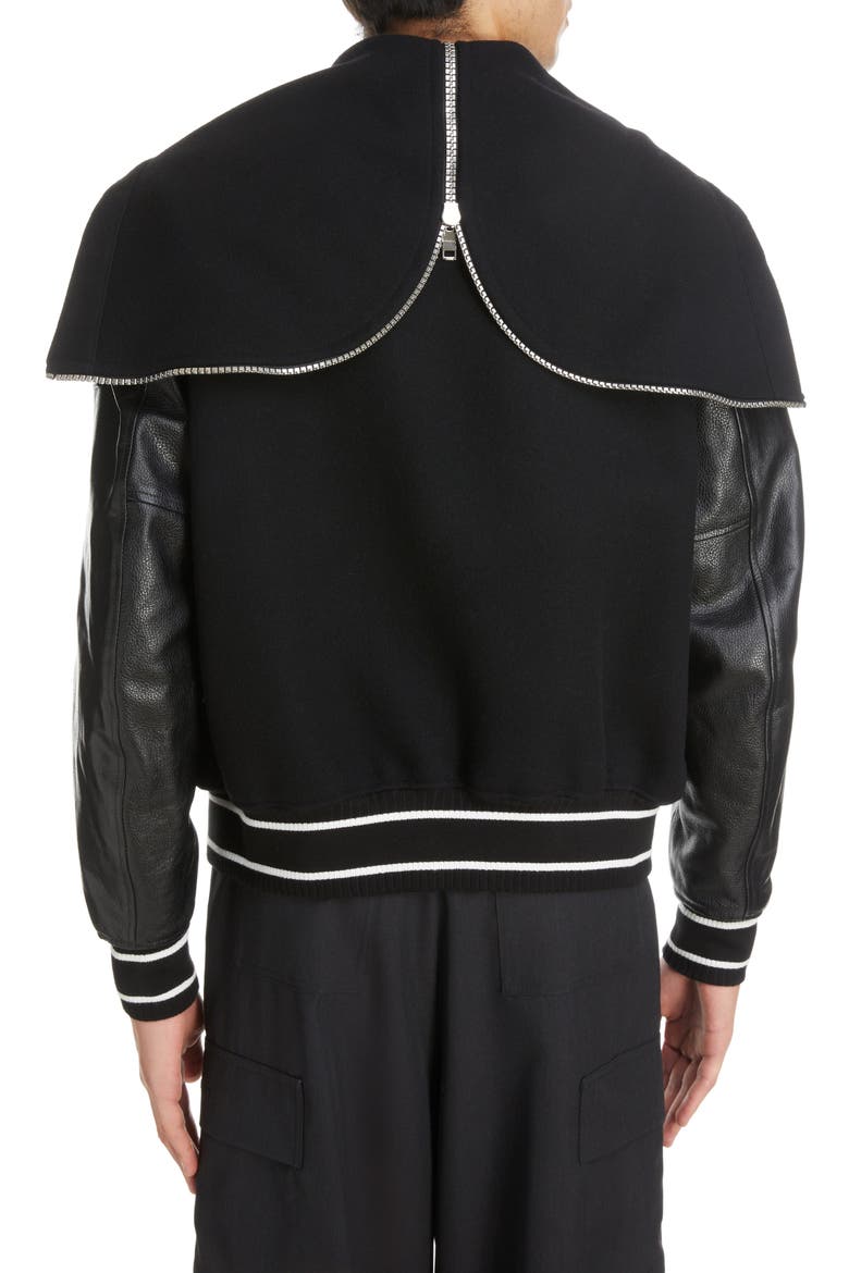 Mixed Media Logo Wool Blend Varsity Jacket, Alternate, color, BLACK