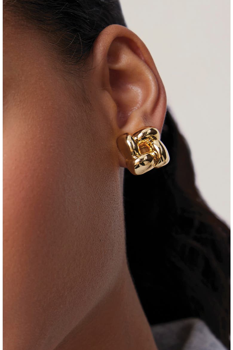 Small Woven Square Earrings, Alternate, color, HIGH POLISH GOLD