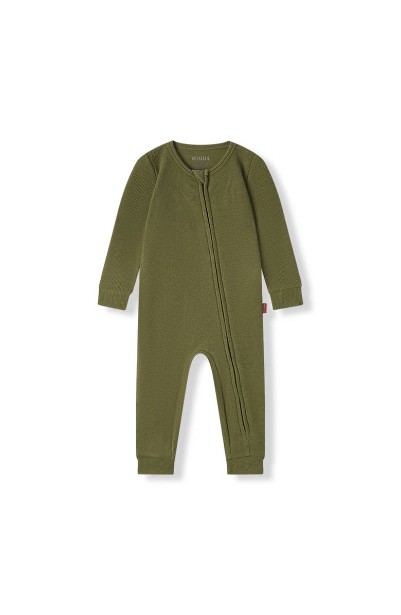 Milkbarn Waffle Zipper Pajama, Main, color, Olive