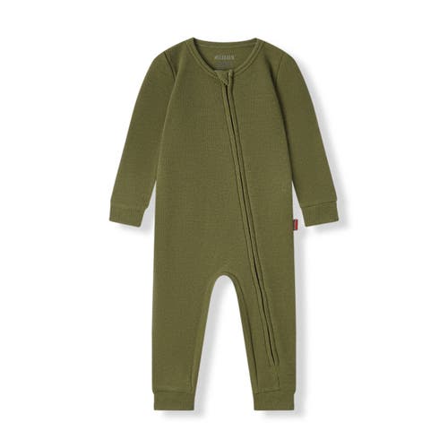 Milkbarn Waffle Zipper Pajama In Green