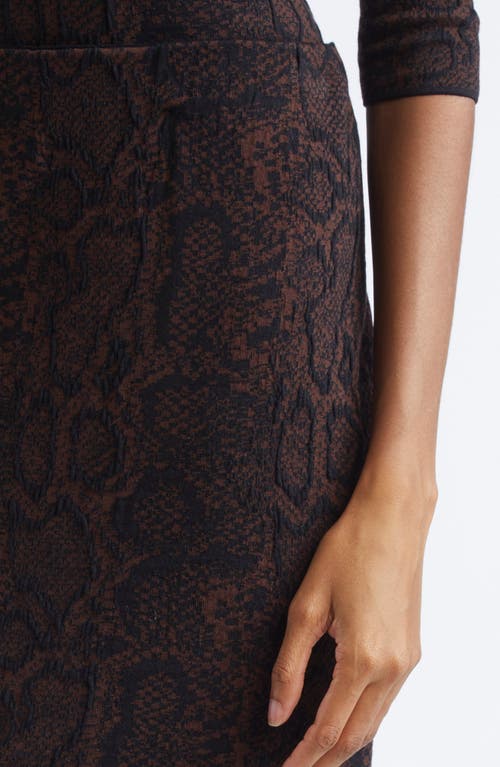 Stella Mccartney Textured Snakeskin Jacquard Wool Blend Midi Skirt In Brown