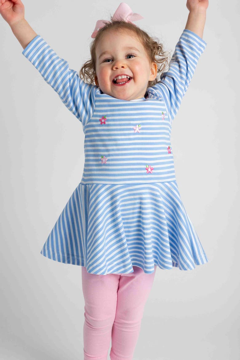 Stripe Knit Dress With Embroidered Flowers, Alternate, color, Light Blue, White, Pink