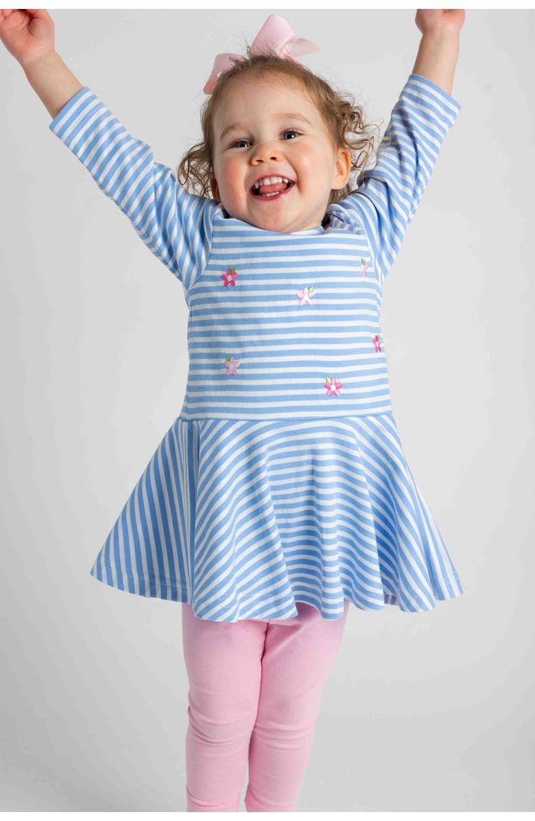 Florence Eiseman Stripe Knit Dress With Embroidered Flowers, Alternate, color, Light Blue, White, Pink