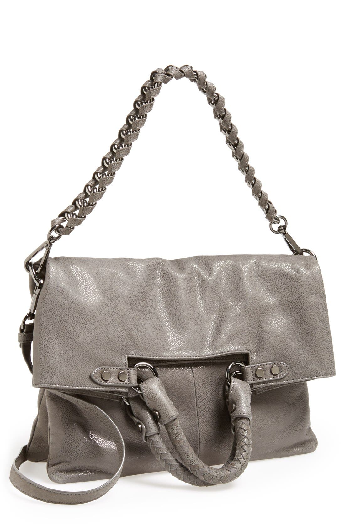 'Iara' 4-in-1 Leather Foldover Tote, Main, color, SMOKE