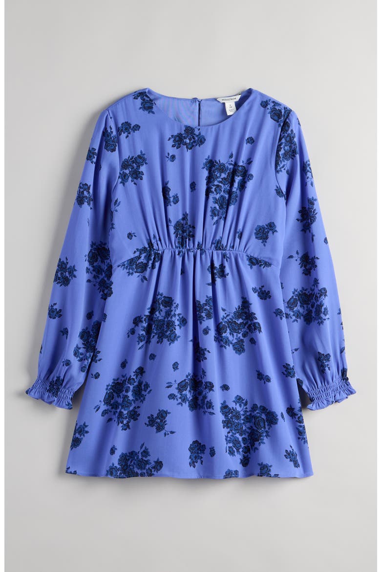 Kids' Floral Empire Waist Long Sleeve Dress, Main, color, BLUE BOUQUET FLORAL